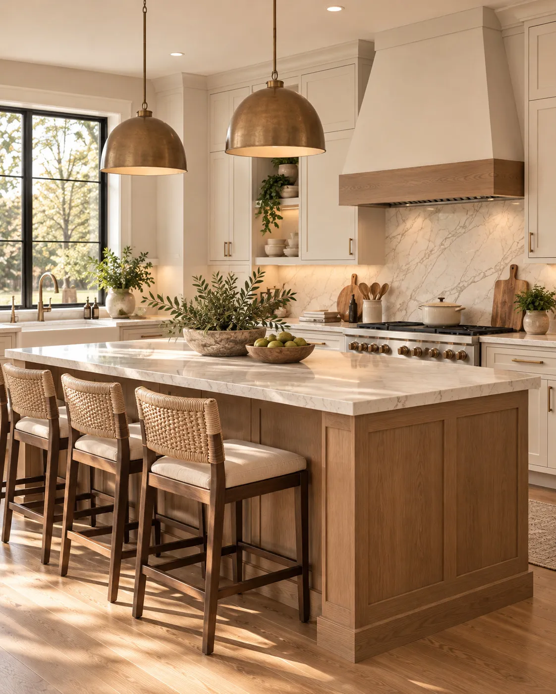 Transitional kitchen with soft neutral cabinetry