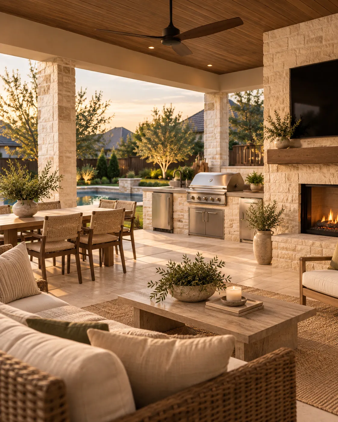 Covered patio with outdoor kitchen